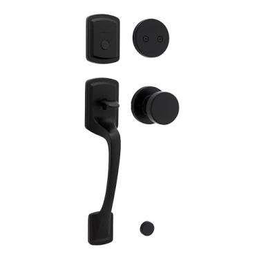 Imagem de Kwikset Conjunto de maçaneta de fechadura da porta frontal e fechadura inativa Praga com maçaneta interna, maçaneta falsa externa com maçaneta interna, preto fosco com proteção Microban