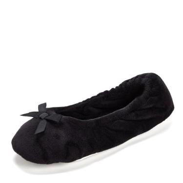 Imagem de Dearfoams Sapatilha feminina Layla bailarina com sola de camurça, Preto, Medium