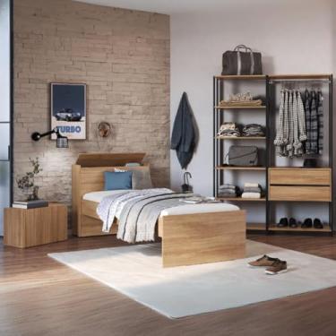 Imagem de Quarto Completo com Cama Solteiro para Colchão 188x78cm com Baú Embutido Multimóveis Mp4342 Preto/madeirado