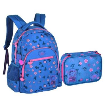 Imagem de Kit Mochila e Estojo Escolar Juvenil Tsum Tsum Stitch - Clio, Azul