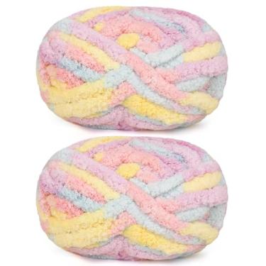 Imagem de 2 novelos de fio macio jumbo grosso, Aeelike algodão doce rosa azul #8 fio de chenille fofo para iniciantes e artesãos, 100% poliéster, crochê para cobertores, travesseiros, cachecóis