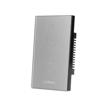 Imagem de Interruptor Inteligente WiFi, Interruptor Smart Sem Fio Doméstico Multifuncional, Controle Remoto de Eletrodomésticos Por Celulares, Controle Por Voz, Cinza, 2 Botao, com neutro