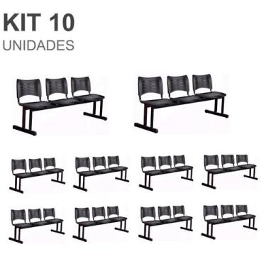 Imagem de Kit 10 Cadeiras Longarinas PLÁSTICAS 03 Lugares  Cor PRETA  23026 - AM