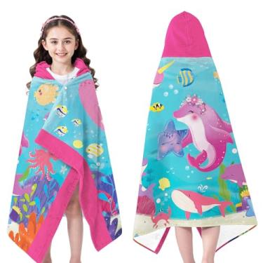 Imagem de INXENG Toalhas de banho infantis, toalha macia com capuz para meninos e meninas, roupão absorvente com criaturas marinhas coloridas, envoltório de toalha bonito para piscina, praia e banheiro,