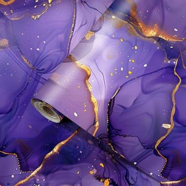 Imagem de HOMETITUTE Papel de parede de mármore roxo dourado papel de contato 39,9 cm x 100,1 cm papel de parede autoadesivo vinil adesivo de parede de mármore removível para decoração de forro de prateleira de