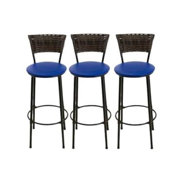 Imagem de kit 3 banquetas alta junco argila marrom escuro cozinha bancada balcão bares área gourmet (3.bq.alta.argila/azul)