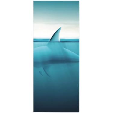 Imagem de Adesivos De Porta Para Portas Internas 3d Casa Casa Escritório Quarto Decoração De Parede Ideias Para Sala De Estar Porta Cinza E Branca, Blue Shark1