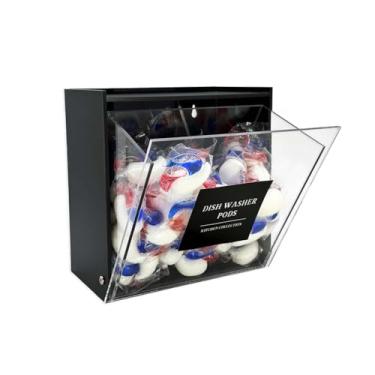 Imagem de Gnjoyxuan Recipiente de cápsulas de lavanderia, organizador de parede de acrílico com etiquetas extras, dispensador de doces, suporte de cápsulas de café, estojo para lava-louças, para casa, cozinha