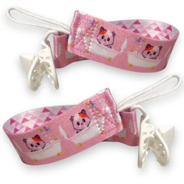 Imagem de Kit 2 Prendedor De Chupeta E Mordedor Bico Bebê C/Clip Jacaré Fecho Seguro Antiperda Compatível com Chupetas Buba, Mam, Kuka, Nuk, Avent, Pimpolho, Bibs, Europa, Lavável e Atóxico Livre de BPA (Rosa, Gato)