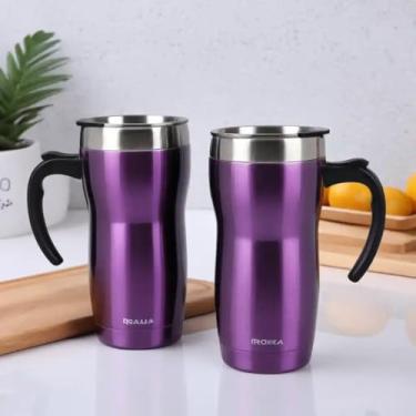 Imagem de Caneca Térmica Parede Dupla em Aço Inox Roxa 800ml com Alça Ergonômica - Estilo Casual