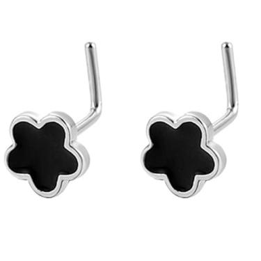 Imagem de Niaspi Anéis de nariz de flor em forma de L para mulheres, 2 peças minimalistas, pretas, florais para nariz, piercing de tragus, joias corporais modernas, Small, Cobre, Sem Pedra Preciosa