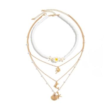 Imagem de Yecomsy Colar gargantilha com conchas, estrela do mar, boho, em camadas, concha do mar, joias de praia, acessórios havaianos de verão para mulheres, Resina, Sem Pedra Preciosa