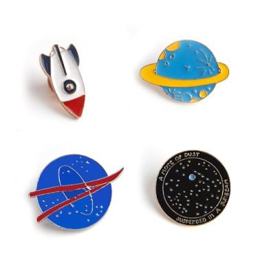 Imagem de Babymiu Alfinetes esmaltados Space Galaxy Rocket Planet (pacote com 4) decoração de foguete mercadoria presentes suprimentos de festa acessórios distintivo para bolsa, mochila, decoração, arte
