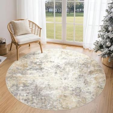 Imagem de UERMEI Tapete redondo de 1,5 m para sala de estar – 12 x 12,7 cm, lavável, neutro, moderno, abstrato, macio, fino, tapete para uso interno, tapete antiderrapante para quarto, embaixo da mesa de jantar