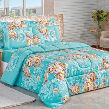 Imagem de Kit Edredom Casal Queen 03 Peças Para Cama Box Micropercal 200 Fios estampado, todas as estações, porta travesseiros com aba americana (King)