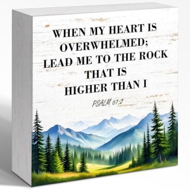 Imagem de WUZYOU Placa de caixa de madeira When My Heart Is Overwhelmed, Holy Bible Psalm 61:2 citação placa de caixa de madeira, prateleiras de mesa cristãs, decoração de parede para sala de estar, quarto, 12
