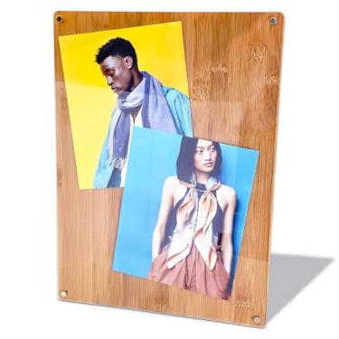 Imagem de The Display Guys – Suporte de placa de acrílico de bambu com suporte de exibição e moldura para pendurar (28 x 35 cm) - para foto, menu, código QR, folheto, folheto promocional