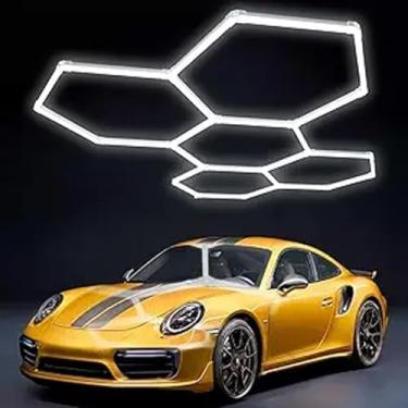Imagem de Luzes De Favo De Mel Hexagonais, Luminária De Garagem Led Em Favo De Mel, Luz De Teto Plug-in Vinculável, Para Garagem, Porão, Armazém, Salão De Beleza Automotivo, Loja De Detalhamento De C