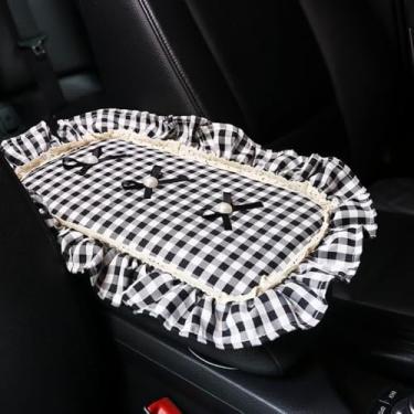 Imagem de MINGZAIQIPEI Capa de console central automotiva para console de carro capa de apoio de braço de renda, almofada de apoio de braço central automática macia e fofa para a maioria dos protetores de