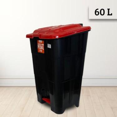 Imagem de Lixeira com Pedal 60 litros Seletiva Plástico Vermelha Reforçada Luxo 