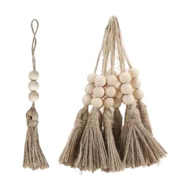 Imagem de pson 10 borlas de corda de juta de 19 cm com 3 contas de madeira, borlas de serapilheira natural para artesanato faça você mesmo, casamento e decoração de festa em casa de fazenda