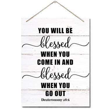 Imagem de AUII JO DESIGN Placa De Madeira Impressa Com Versículos Bíblicos Para Pendurar Na Parede, Decoração Casa, Você Será Abençoado Ao Entrar E Sair, Placas Rústicas Pendurar, Deuteronômio 28:6, Cristão