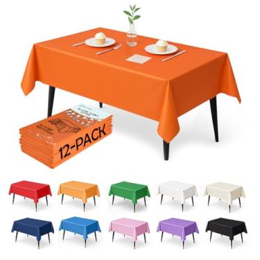 Imagem de Craft And Party Pacote com 12 toalhas de mesa de plástico laranja – Capas de mesa descartáveis de 137 x 272 cm para mesas retangulares, resistentes e à prova d'água para festas, eventos, banquetes