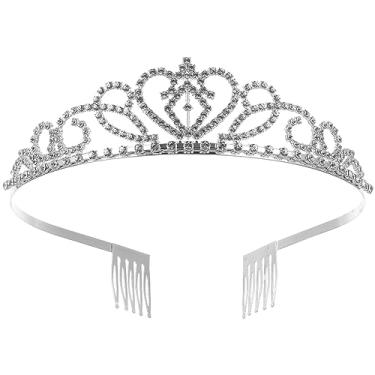 Imagem de SHINEOFI Tiara de strass, tiara de cristal prateado, coroa elegante de princesa com alfinete de pentes para mulheres, meninas, casamento, formatura, festa de aniversário