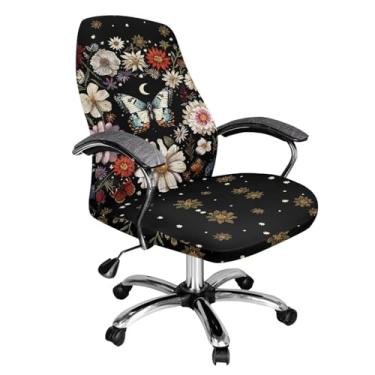 Imagem de Talayituse Capa de cadeira de escritório com estampa de margarida e lua de borboleta, capa de cadeira de computador, espessa, elástica, com encosto alto, para cadeira giratória universal grande, G