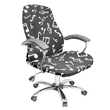 Imagem de Xorudoydet Capa de cadeira de escritório com impressão de notas musicais pretas, capas de assento removíveis para cadeira de escritório, respirável, giratória, resistente à água, encosto alto, capa