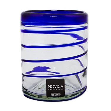 Imagem de NOVICA Conjunto de 6 copos com pedras em espiral cobalto, 9,9 cm de altura, azul, transparente