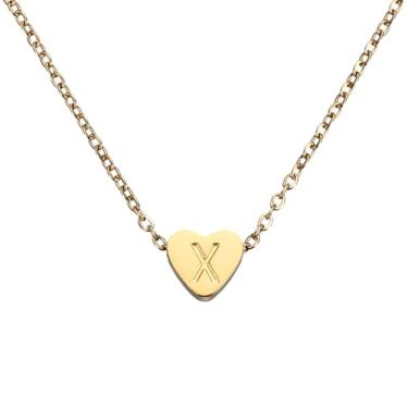 Imagem de PATIKIL Colar de coração com inicial para mulheres, banhado a ouro 18K, corrente de aço inoxidável delicada, nome personalizado, letra X, colares com pingente para mulheres, joias, presentes, tom
