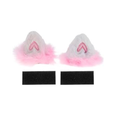 Imagem de A ABSOPRO Acessórios de capacete de motocicleta decoração coração orelhas de gato com penugem rosa para motocicleta, bicicleta, capacetes de esqui, adesivos brancos de pelúcia 1 conjunto