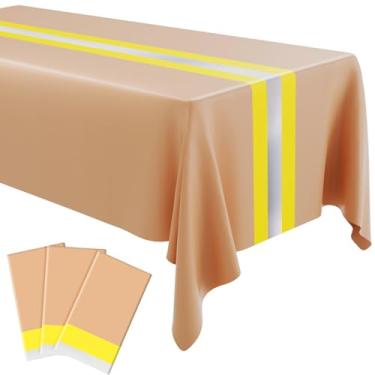Imagem de Oudain 3 peças de toalha de mesa de combate a incêndio para construção de estrada 137 x 274 cm toalha de mesa de plástico descartável para bombeiros construção carro corrida aniversário decoração