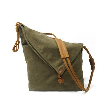 Imagem de UONBOX Bolsa de ombro feminina multifunções de lona retrô bolsa mensageiro bolsa de ombro bolsa hobo casual viagem mochila dia, Verde militar, One Size