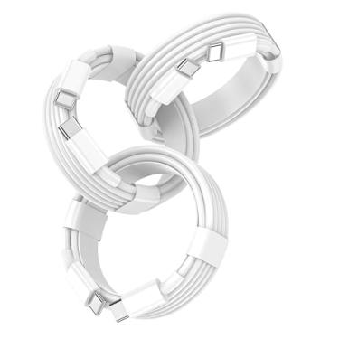 Imagem de Cabo de carregamento USB C para USB C da Apple, pacote com 3, 1,8 m, cabo de carregador rápido USBC, 60W tipo C para cabo tipo C para iPhone 16/15 Pro Max Plus 16E, iPad Air/Pro