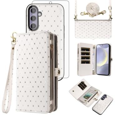 Imagem de Asuwish Capa de celular para Samsung Galaxy S25 Plus S25+ 5G carteira com zíper capa celular com protetor de tela alça transversal alça flip glitter compartimento para cartão S25Plus 25S + S 25 25+