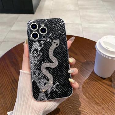 Imagem de Capa para iPhone 16e galvanizada com estampa de cobra e casca dura, capa protetora à prova de choque (para iPhone 16e/preta)