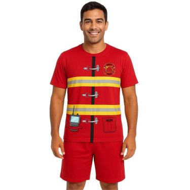 Imagem de Conjunto Adulto Fantasia Temática Bombeiro Com Camiseta e Short