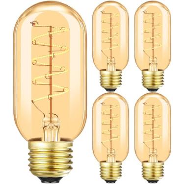 Imagem de Lâmpada de filamento espiral LED vintage T14, base E26, equivalente a 4W, branco quente 40W, 2200K, regulável, CA 120V, 400LM, vidro âmbar, pacote com 4