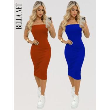 Imagem de Kit 2 Vestidos Midi Sem Alça Anarruga Tecido Grosso Moda Influencer Ve