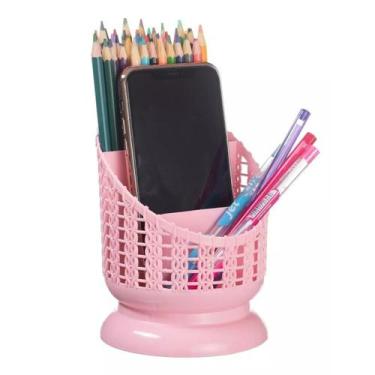 Imagem de Porta Treco Objetos Organizador de Mesa Pincel Escritório - PGB, Rosa