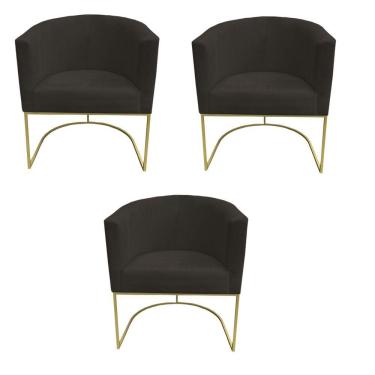 Imagem de Kit 03 Poltronas Paola Base De Ferro Sued Marrom D'classe Decor