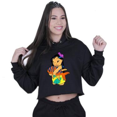 Imagem de Cropped Moletom Feminino Lilo Stitch Girl - Lafre, Preto, GG