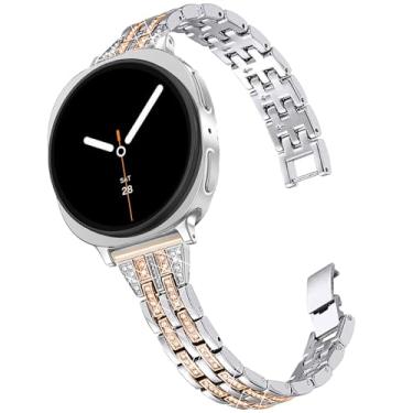 Imagem de DEALELE Pulseiras de substituição compatíveis com Samsung Galaxy Watch 8 de 40 mm/44 mm/8 Classic de 46 mm, strass fino e brilhante para mulheres e homens (Siver-ouro rosa)