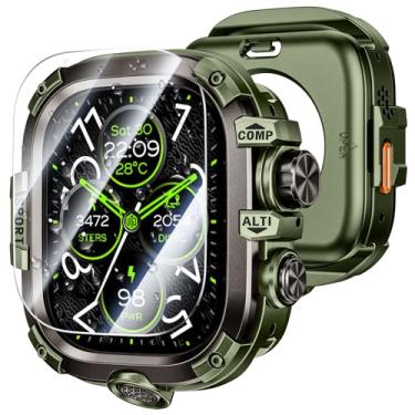 Imagem de [2 em 1] Capa Goton para Apple Watch Ultra 2 Ultra 49 mm com protetor de tela de vidro temperado à prova d'água, proteção de 360° de metal resistente e amortecedor de PC para iWatch, verde de 49 mm