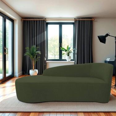 Imagem de Recamier Curvo Orgânico 140cm 2 Lugares Lado Esquerdo para Sala de Estar Linho Paris Verde
