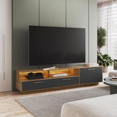 Imagem de Rack para Tv 75 Polegadas com Iluminação Led Ravenna Sala de Estar Grafite/Mel