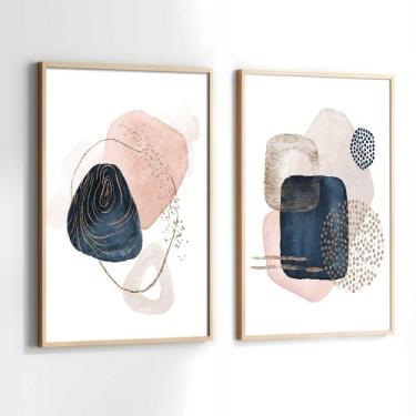 Imagem de Conjunto Quadros Decorativos com Moldura Abstrato Rosê Azul Kit 2 Quad