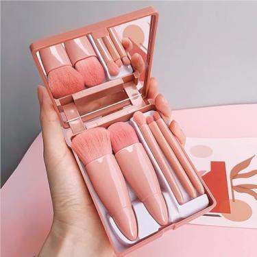 Imagem de Conjunto Estojo Kit Com 5 Pincéis de Maquiagem Profissionalcom Estojo e Espelho Portátil Possui Cerdas Macias Ideiais para Base, Pó, Blush, Sombras e Corretivo, Perfeito para Levar na Bolsa e em Viagens